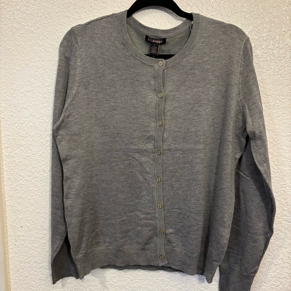 Bydesign Garden Button Front Cardigan Women's L Charcoal Gray Lightweight Knit